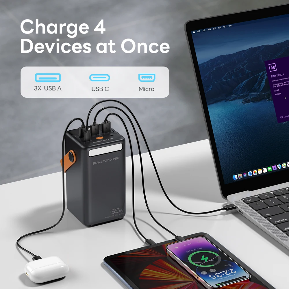 Фото Мобильное портативное зарядное устройство 65 Вт Power Bank 50000 мАч Большая емкость LED 50000 мАч Быстрая зарядка Powerbank №5