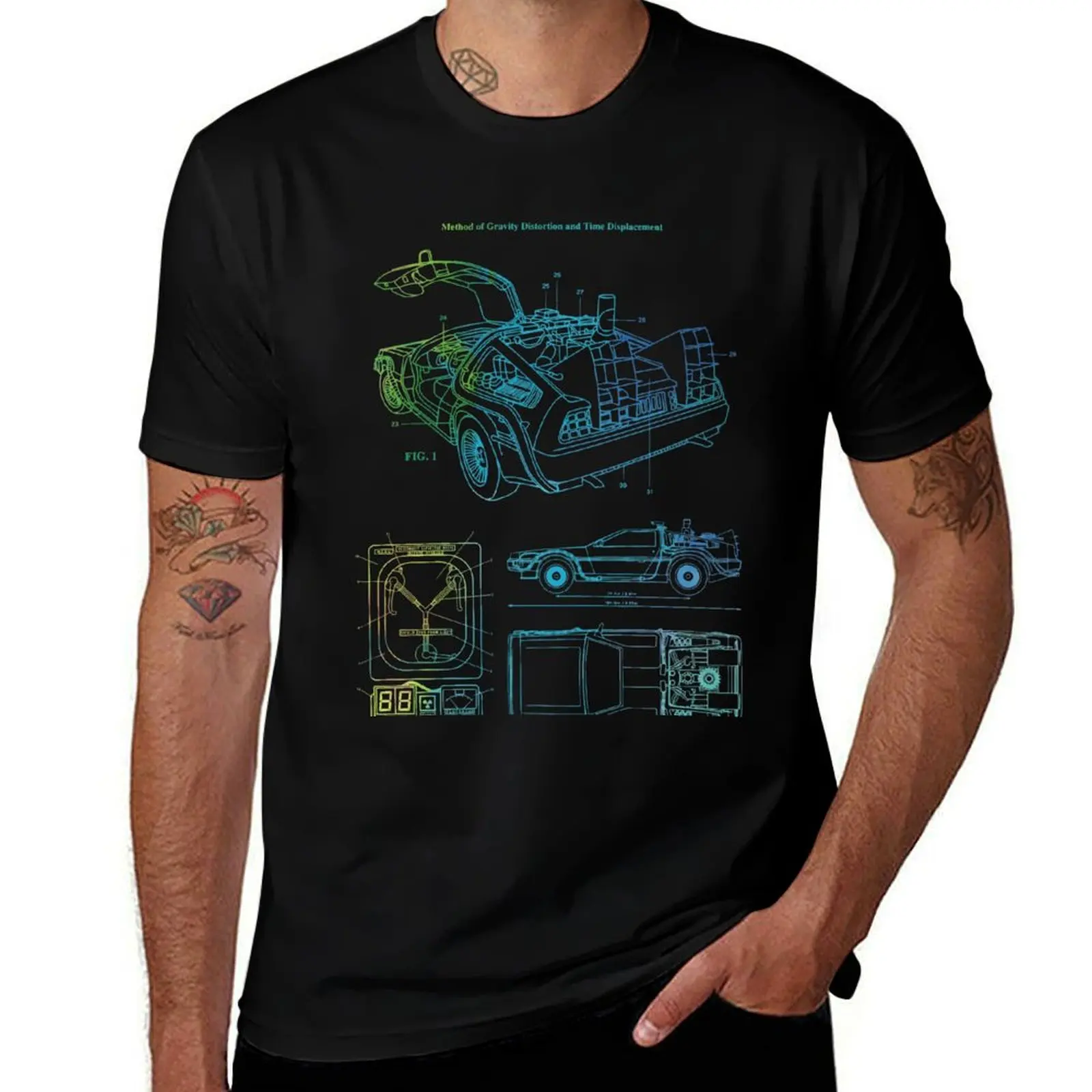 Патентная футболка Delorean Time Machine, футболки для мужчин, хлопковая черная хлопковая футболка, простая мужская футболка