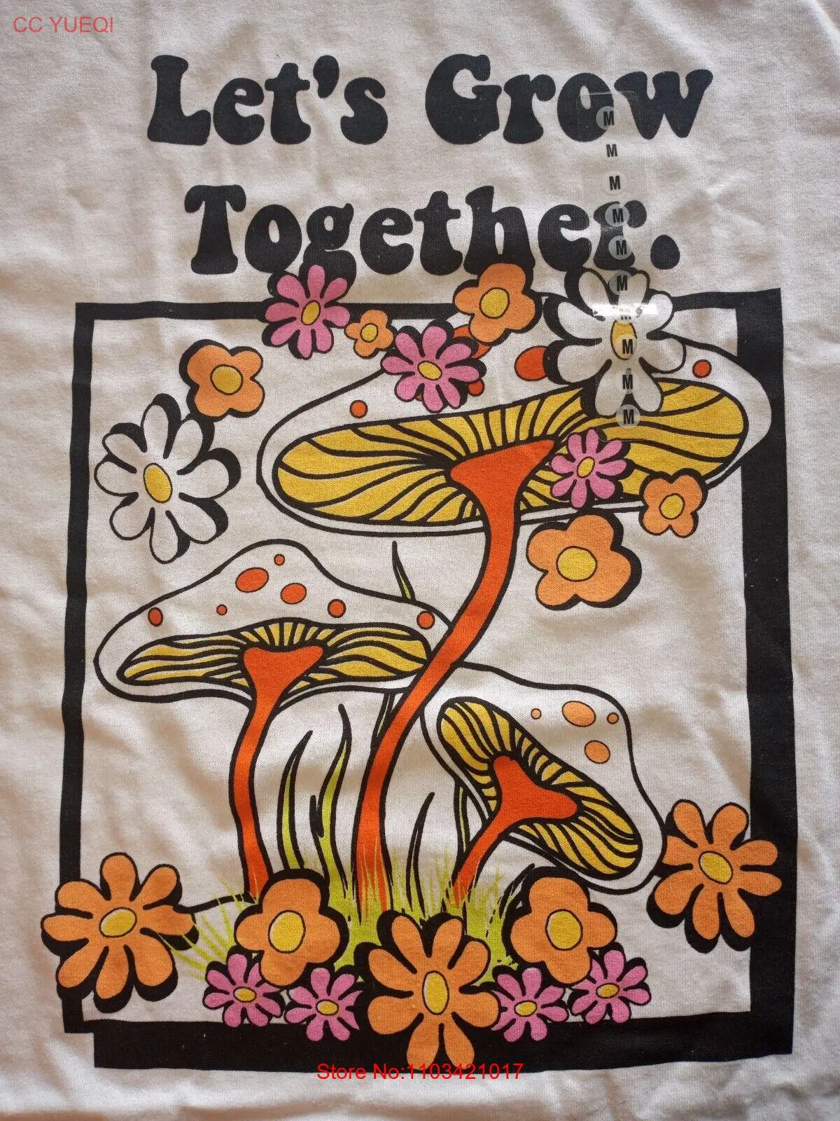 Новая футболка с волшебными грибами Let GROW TOGETHER W Tag .. Размер Средний, новый .. 20 ячеек