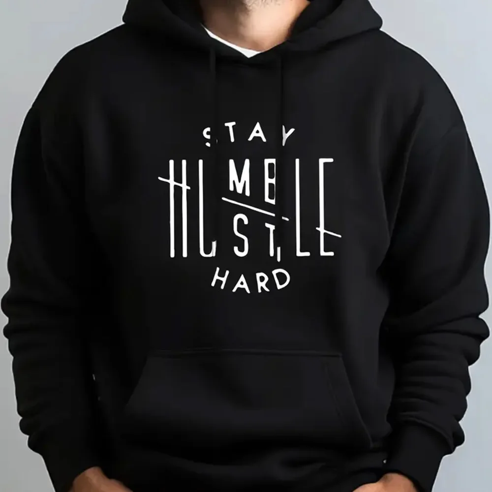 Фото Толстовка с принтом Stay Humble and Hustle, классная мужская толстовка, мужской повседневный пуловер с капюшоном, сумка с карманом крысы, уличная одежда, зима-осень №2