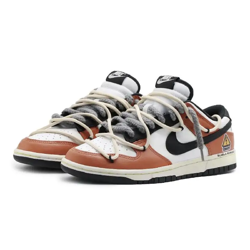 Фото [На заказ Женский стиль сломанный] Низкие низкие туфли для скейтборда Nike Dunk GS Черный Белый Оранжевый №3