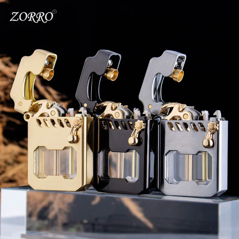 Фото ZORRO Mecha, прозрачный топливный бак, механическая тормозная зажигалка, металлическая высококачественная креативная высококачественная мужская зажигалка №3