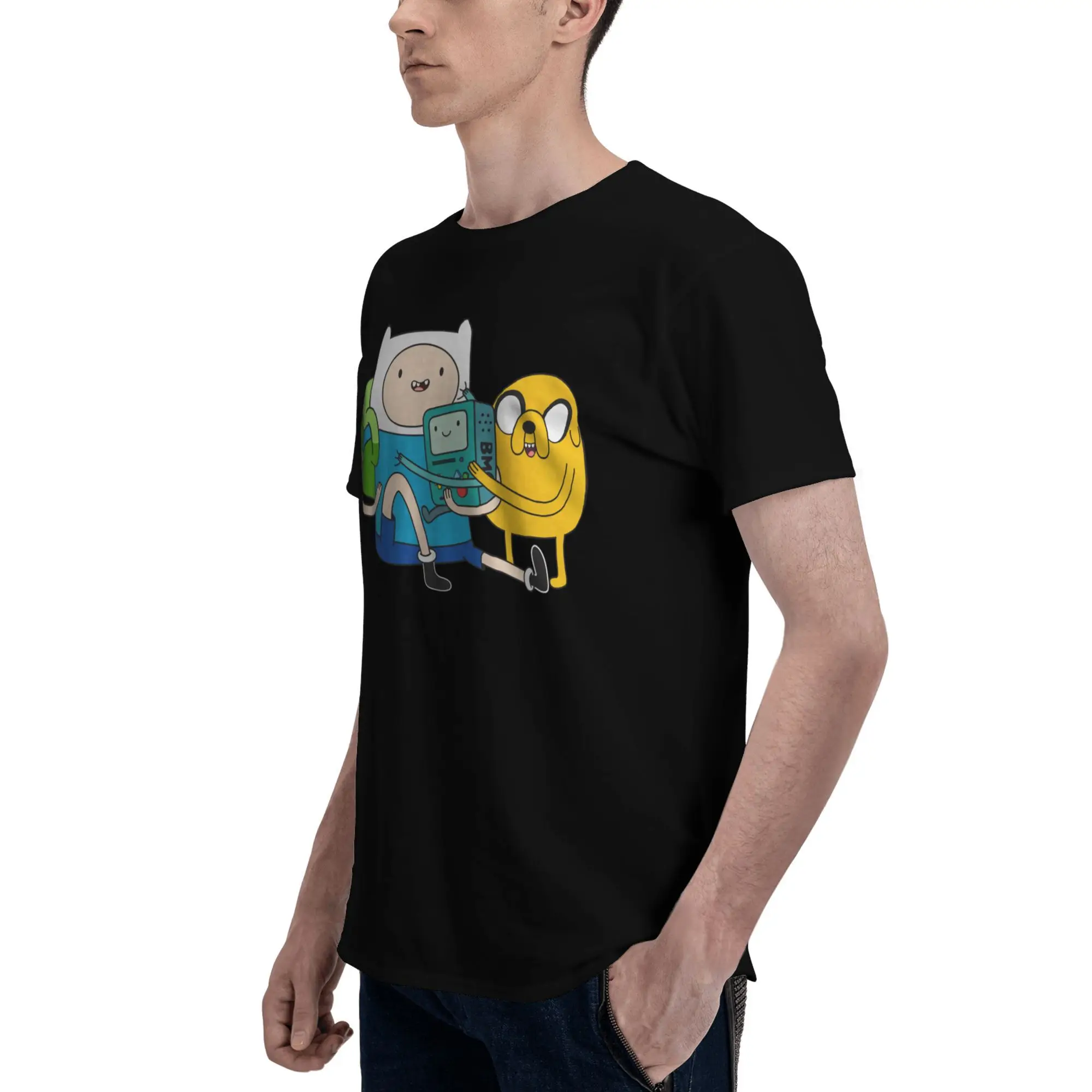 Фото Модная футболка Finn Jake BMO на заказ, мужская футболка с короткими рукавами, футболка из 100% хлопка, футболки для отдыха и приключений, модная футболка №5