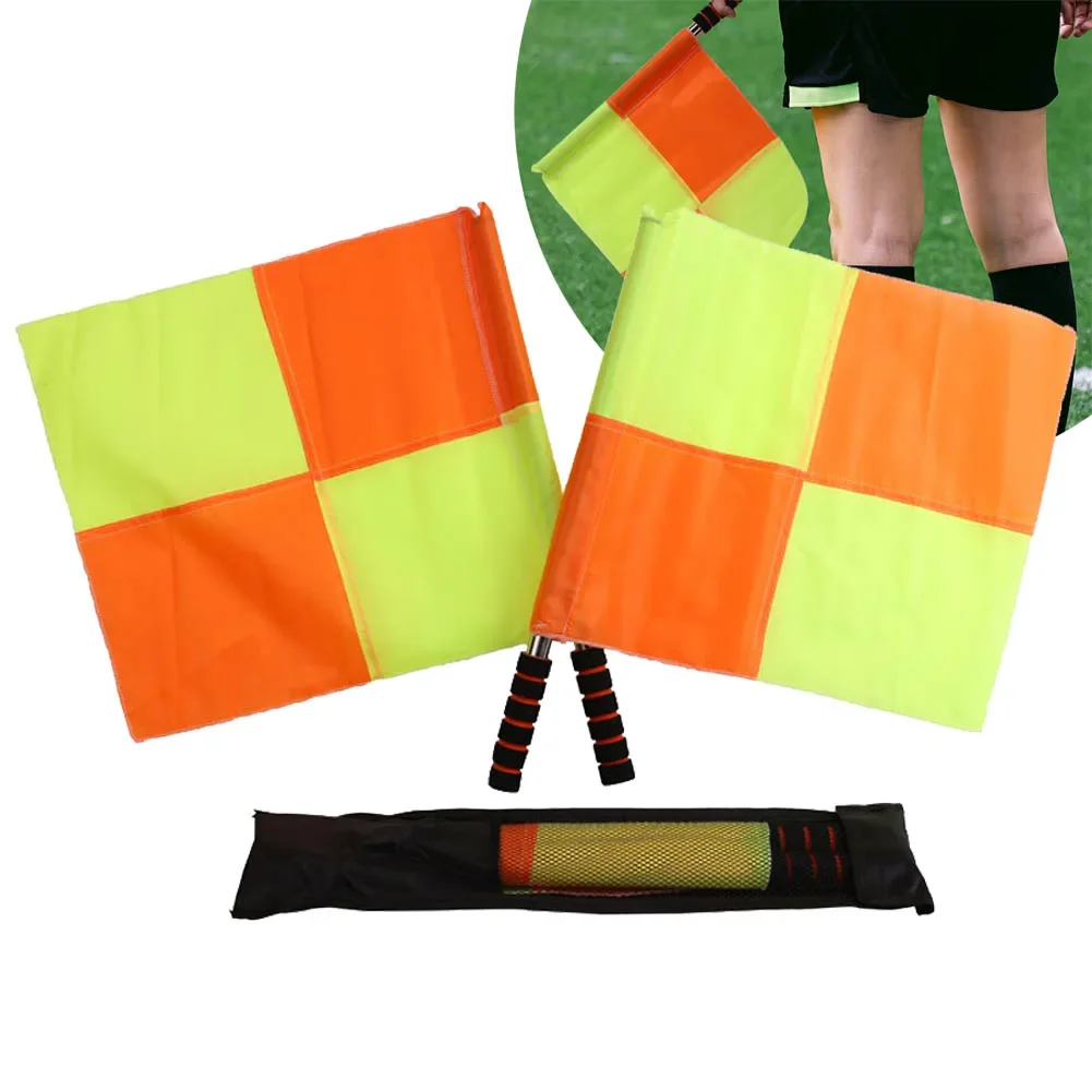 Фото Судейский флажок для футбола Linesman переносное оборудование для рефери, Спортивная трубка из нержавеющей стали, брезент, 1 комплект, 35*35 см, ABS пена №2