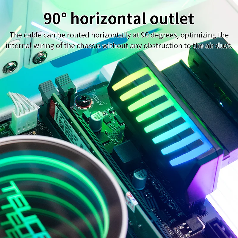 Фото Teucer ATX 24-контактный угловой кабель 90 градусов для блока питания материнской платы 5 В/3 контактный адаптер с угловой ви... №2
