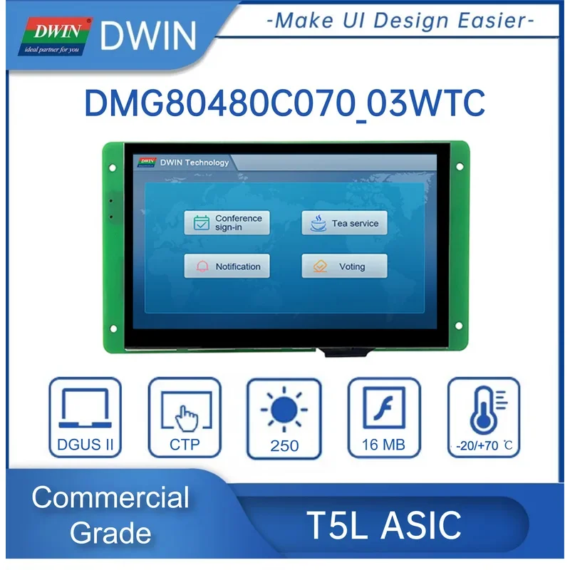 DWIN 7-дюймовый 800*480 HMI Интеллектуальный TN TFT ЖК-дисплей Модуль UART Коммерческий класс DMG80480C070_03W