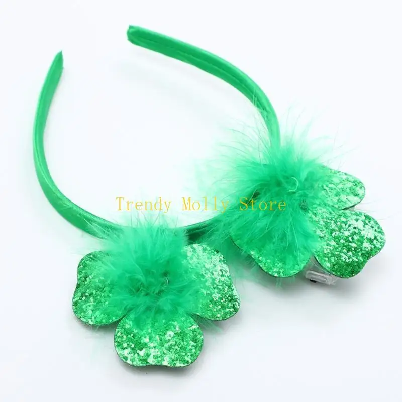 Фото N5KB Зеленый День Святого Патрика, светодиодные головные уборы, костюм Clover Clover Clover Clover №3