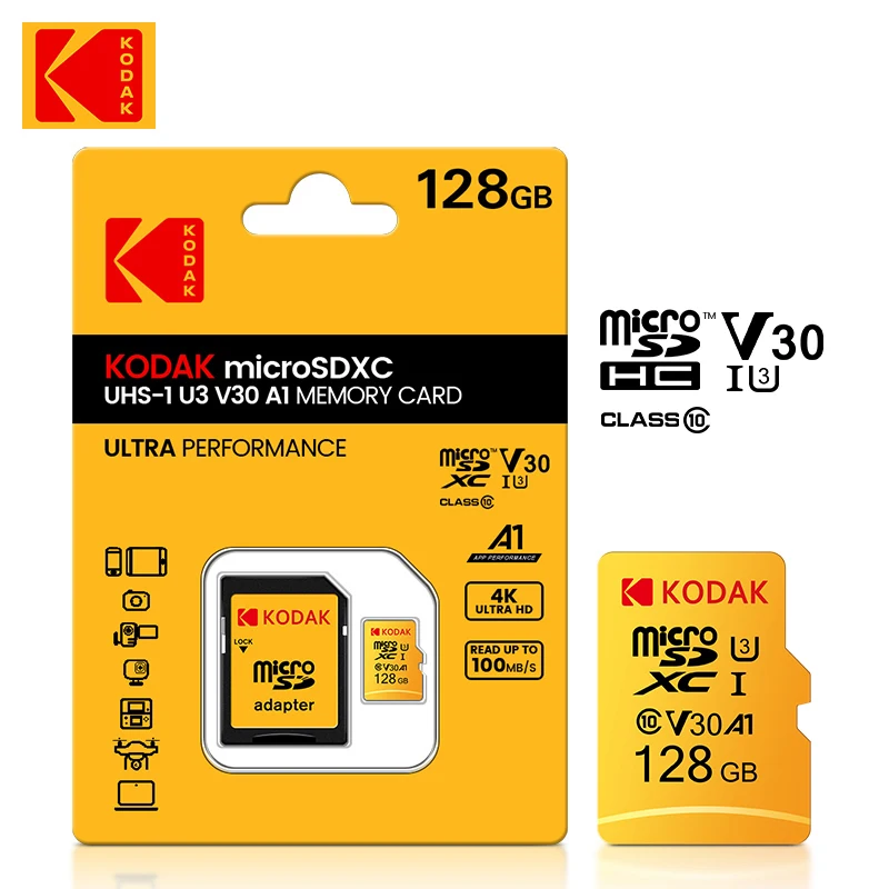100% оригинальная карта памяти Kodak 256 ГБ 128 ГБ 64 ГБ 32 ГБ TF Flash Card Высокоскоростная карта класса 10 UHS-I Micro flash SD для телефона ПК
