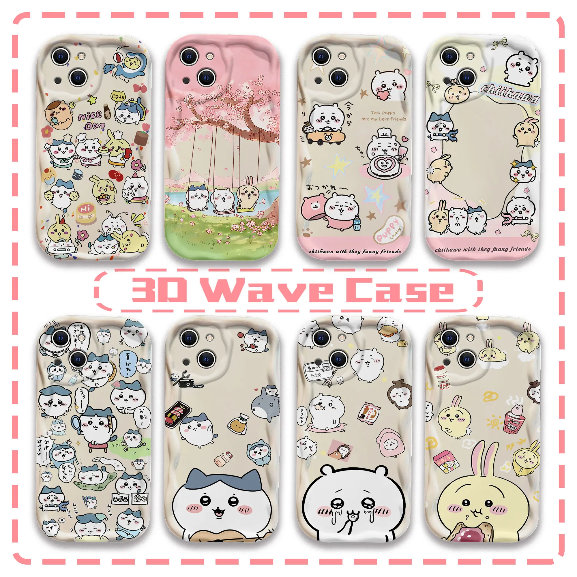 Chiikawas японские комиксы Hot Cute 3D Wave чехол для телефона для OPPO Reno 11 F 8 T 7Z 6 5 4 Pro F23 F11 F9 4G 5G, Мягкая силиконовая задняя крышка
