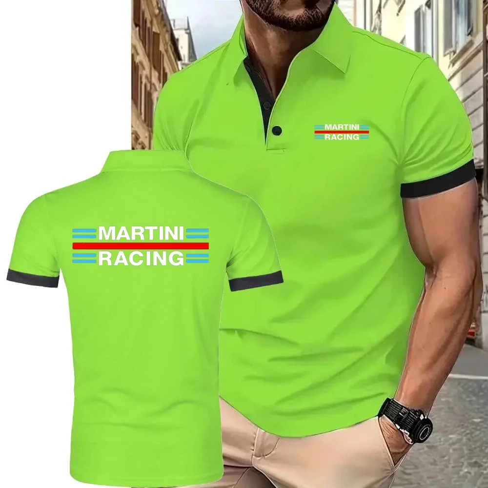 Новые летние мужские рубашки поло Martini Racing, рубашка с коротким рукавом, роскошный топ, повседневная футболка с лацканами, мужская дышащая футболка Homme
