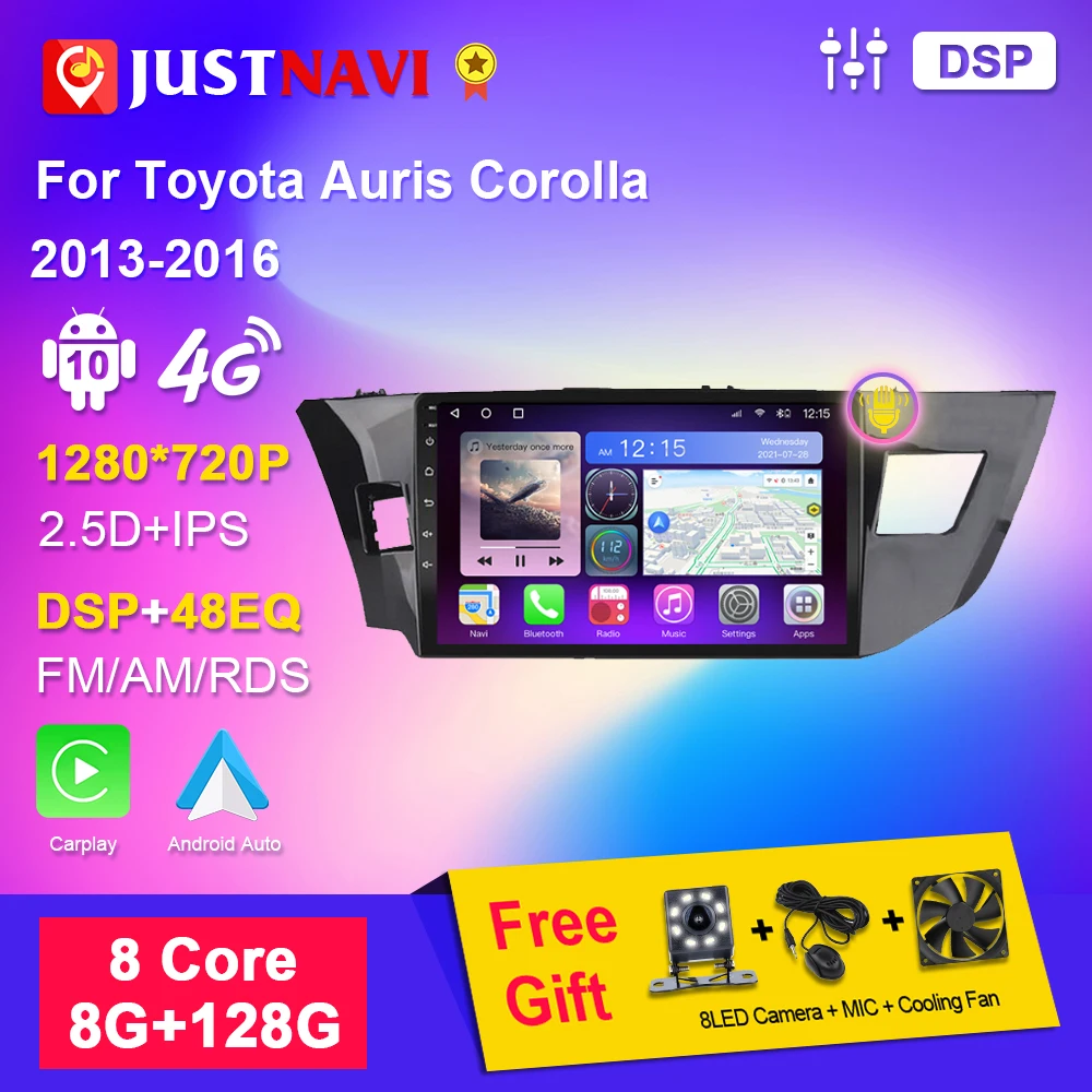 Автомобильный радиоприемник JUSTNAVI, Android 10, для Toyota Auris Corolla 2013-2016, мультимедийный плеер, навигация, беспроводной Carplay, без DVD-плеера