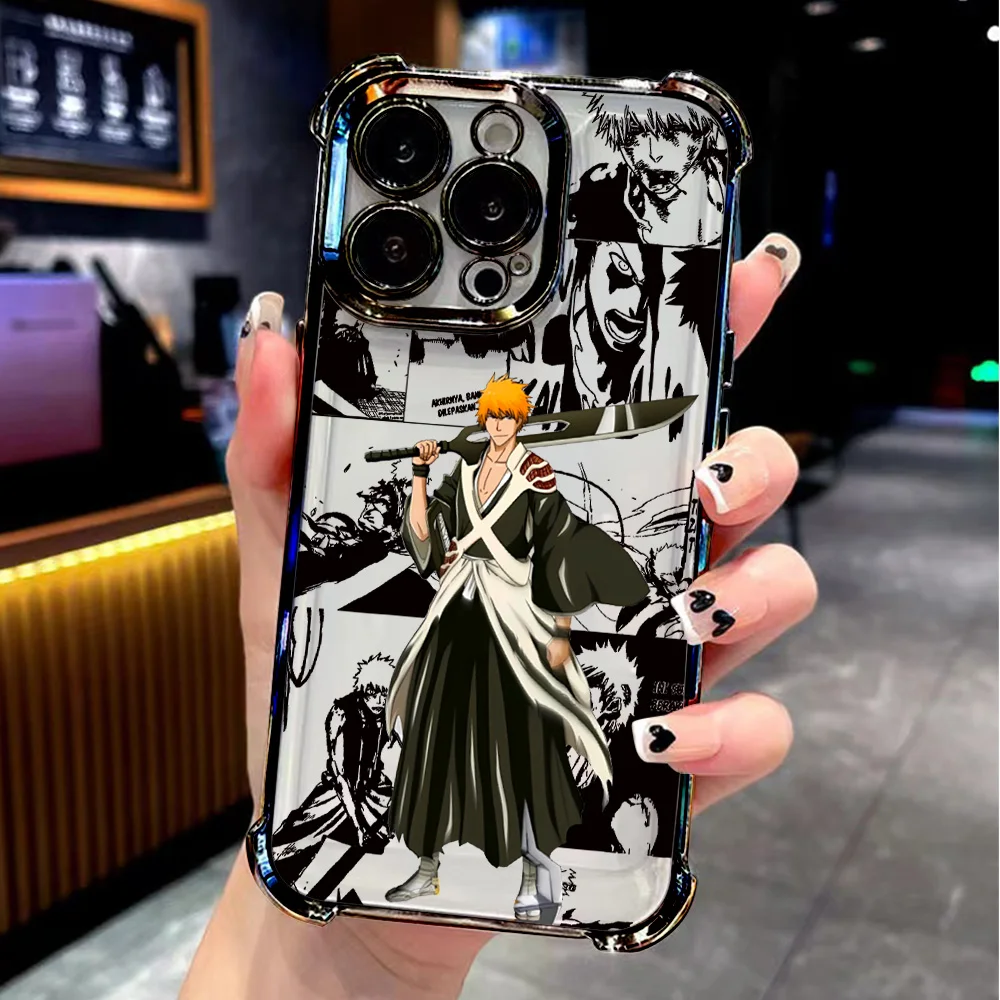 Фото Luxury Anime Cool BLEACHS Plating Phone Case For iPhone 16e 16 15 14 13 12 11 Pro Max X XR XSMax 7 8 6 Plus Anti-Fall Back Cover №3
