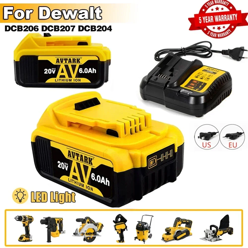 Аккумулятор для электроинструмента DeWalt DCB205 DCB 2024 DCB181 DCB182 DCB200 20 в 3A 5A 6A 18 в 20 в