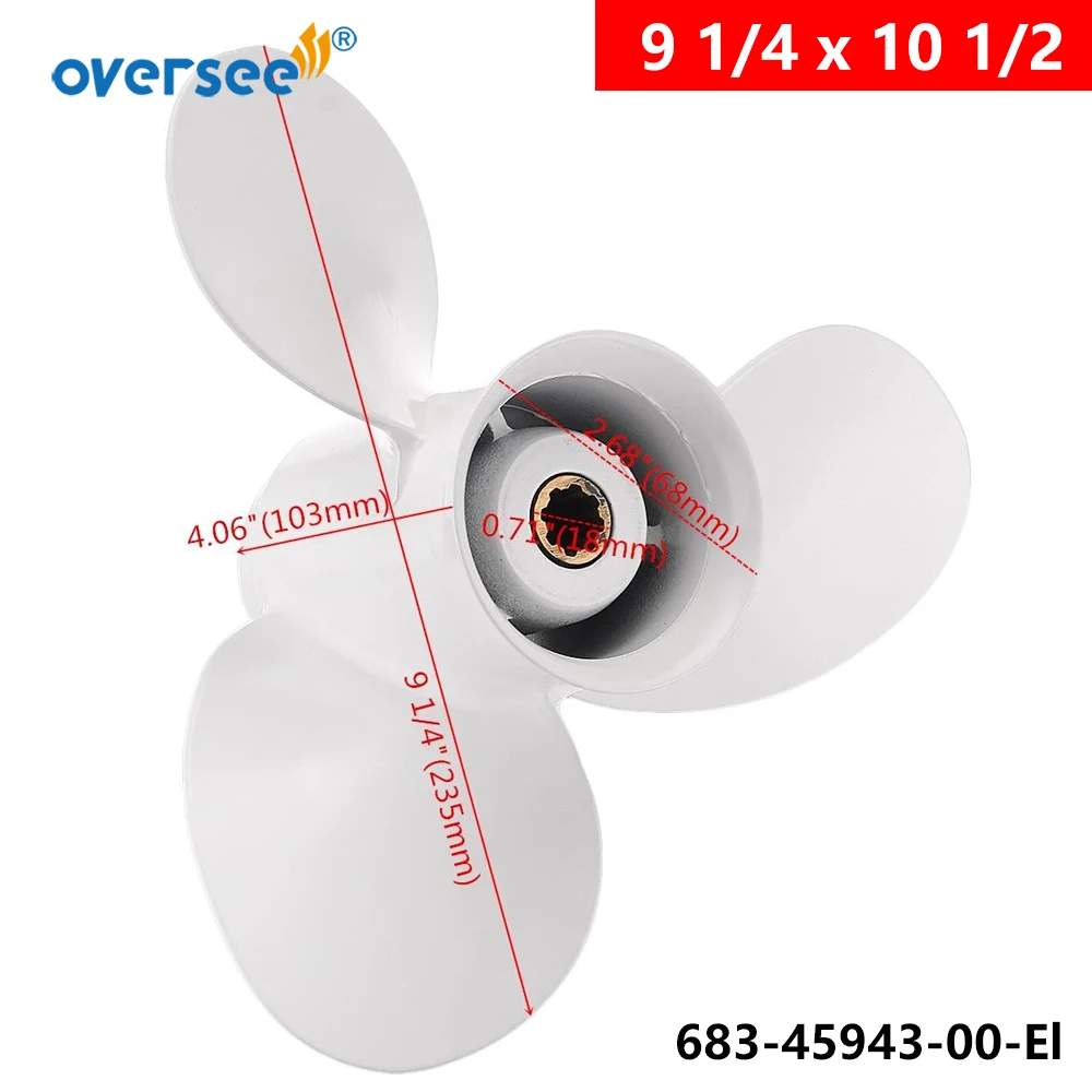 OVERSEE 683-45943-00 Алюминиевый пропеллер размером 9-1/4x10-1/2 для подвесного мотора Yamaha 9,9 л.с. 15 л.с. 683-45943-00