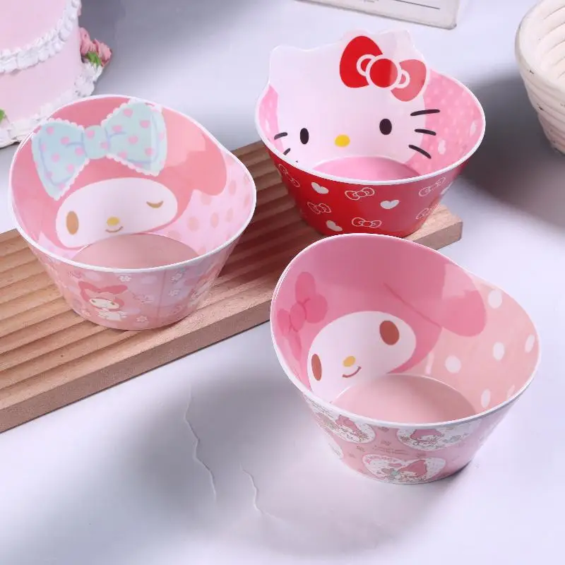 Фото 1 шт. Kawaii Hello Kitty Sanrio аниме мелодия детская мультяшная миска посуда модное моделирование анти-падение суповая миска №4