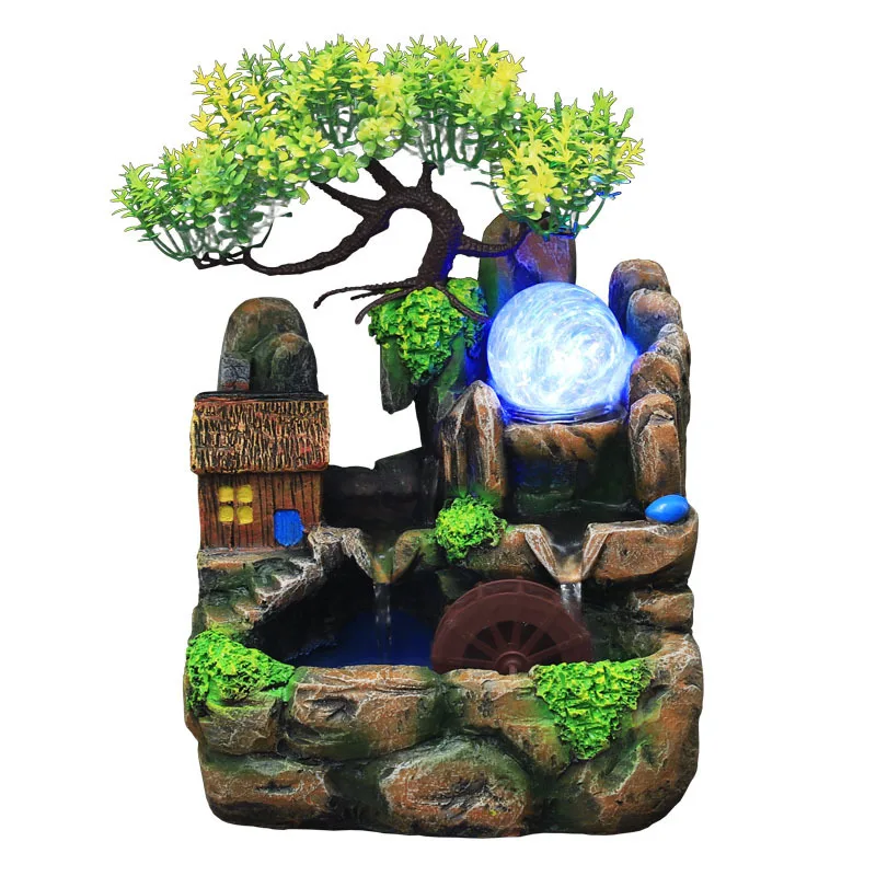 Фото Lucky Feng Shui Светодиодные Фонарики Из Смолы, Каменный Сад, Водные Объекты, Украшения Для Офисного Стола С Распылителем №2