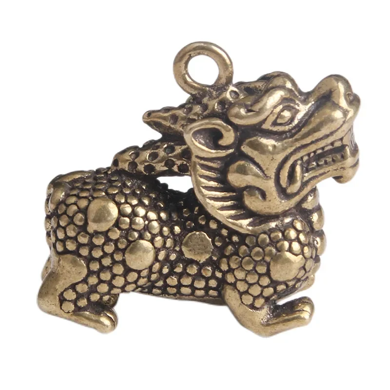Фото Антикварная латунная фигурка Lucky Kirin, настольный декор, украшения, чай, игрушка для домашних животных, мифические звери, брелки, кулон, аксессуары для самостоятельного изготовления, подарок №5
