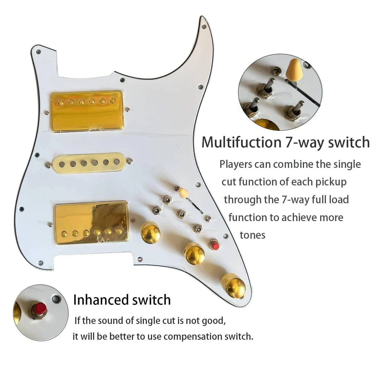Предварительно смонтированная накладка ST с HSH Gold Alnico 5, набор звукоснимателей для хамбакера, разделительный переключатель катушки для электрогитары ST