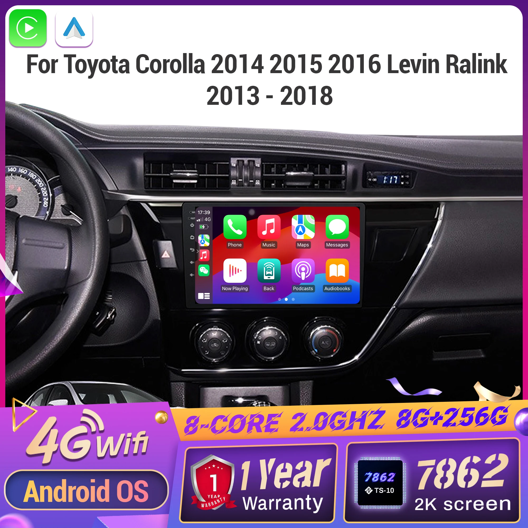 Автомобильный радиоприемник Android 14 для Toyota Corolla 2014 2015 2016 Levin Ralink 2013-2018 навигационный мультимедийный беспроводной экран Carplay