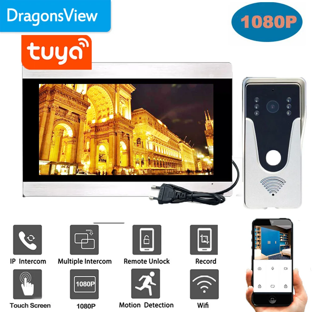 Умный видеодомофон Dragonsview 1080P Tuya, система связи с Wi-Fi, беспроводной полносенсорный монитор, проводной дверной звонок с камерой и датчиком движения