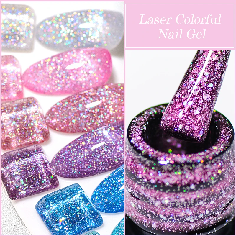 Фото Mtssii Black Glitter Gel Nail Polish Sequins Manicure Semi Permanent Base Matte Top Coat Soak Off LED UV Nail Art Gel Varnish №3