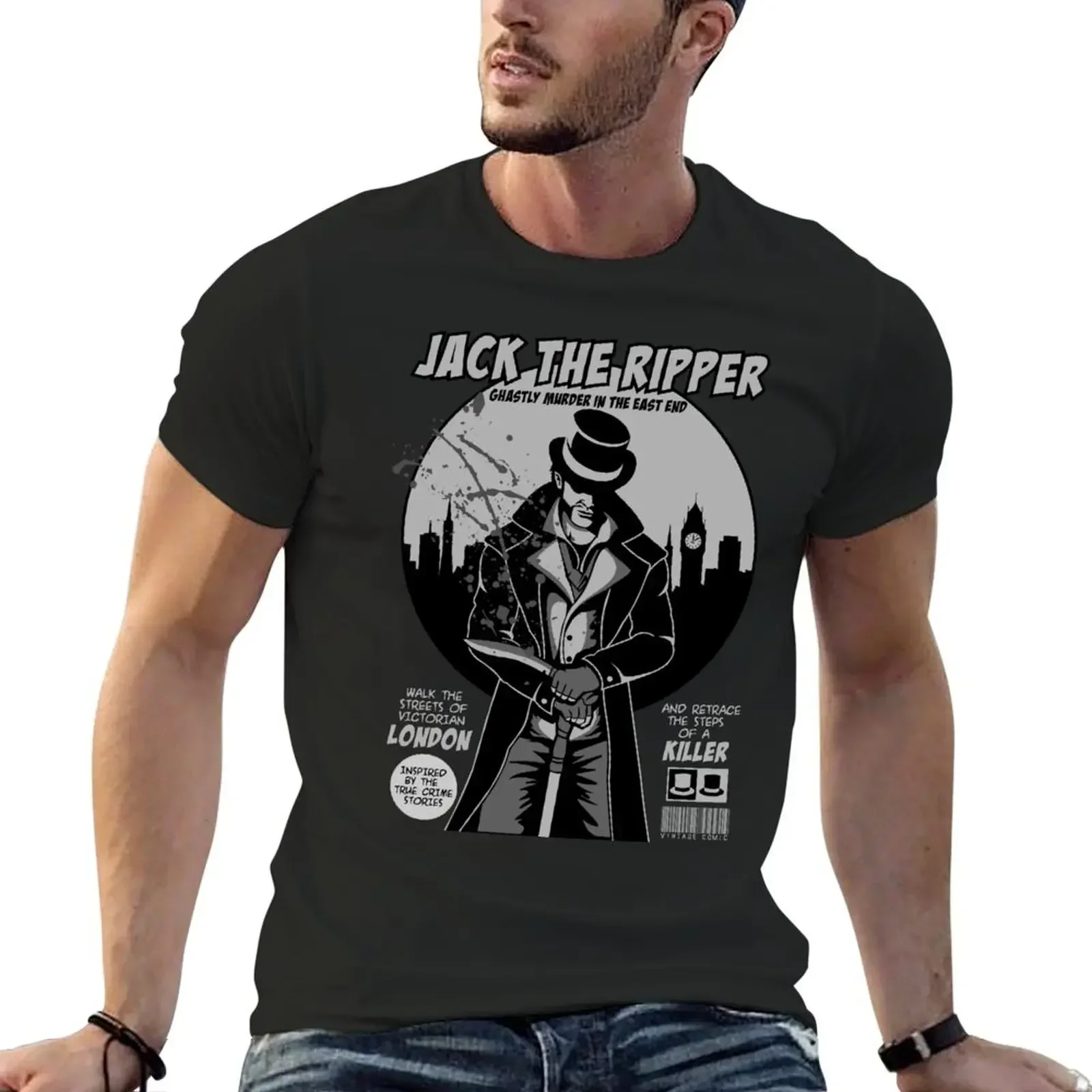 Футболка в винтажном стиле с комиксами Jack the Ripper, синяя арховая блузка, футболки на заказ, облегающие футболки для мужчин