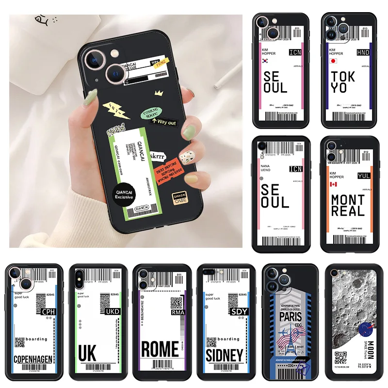 Силиконовые черные чехлы для телефонов iphone 16 Pro Max 7 8 14 15 Plus SE XR 11 12 13 Mini 15Pro ROME SIDNEY чехол для билета для путешествий