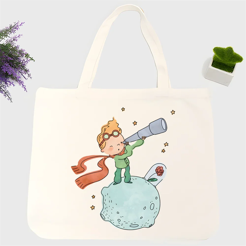 Фото Сумка для покупок Little Prince, мультяшный рисунок лисы, искусственная сказка, брезентовые мешки, многоразовые мешки из джута №2