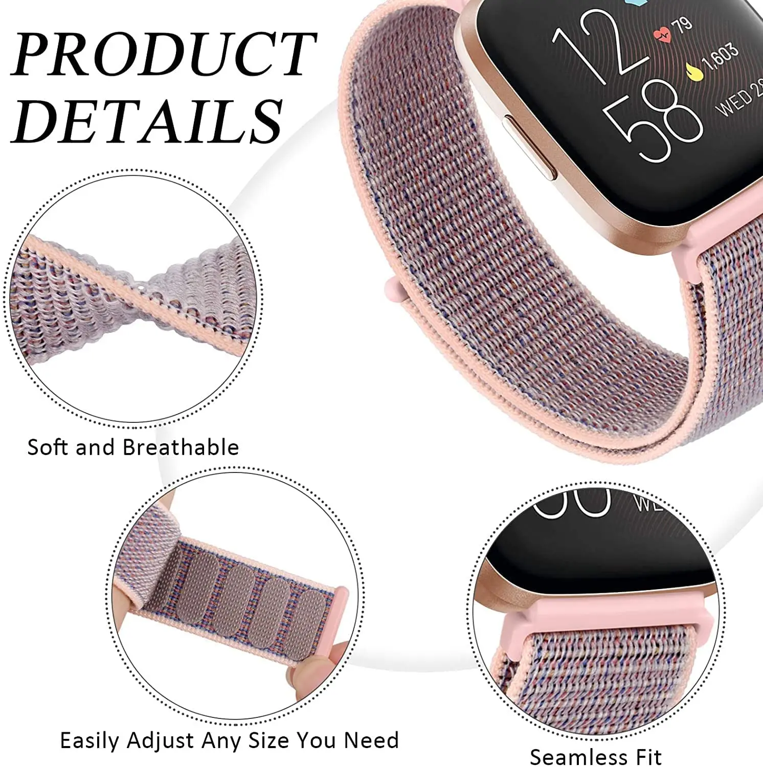 Фото Ремешок нейлоновый для умных часов Fitbit Versa 3, сменный спортивный браслет-петля для наручных часов №3