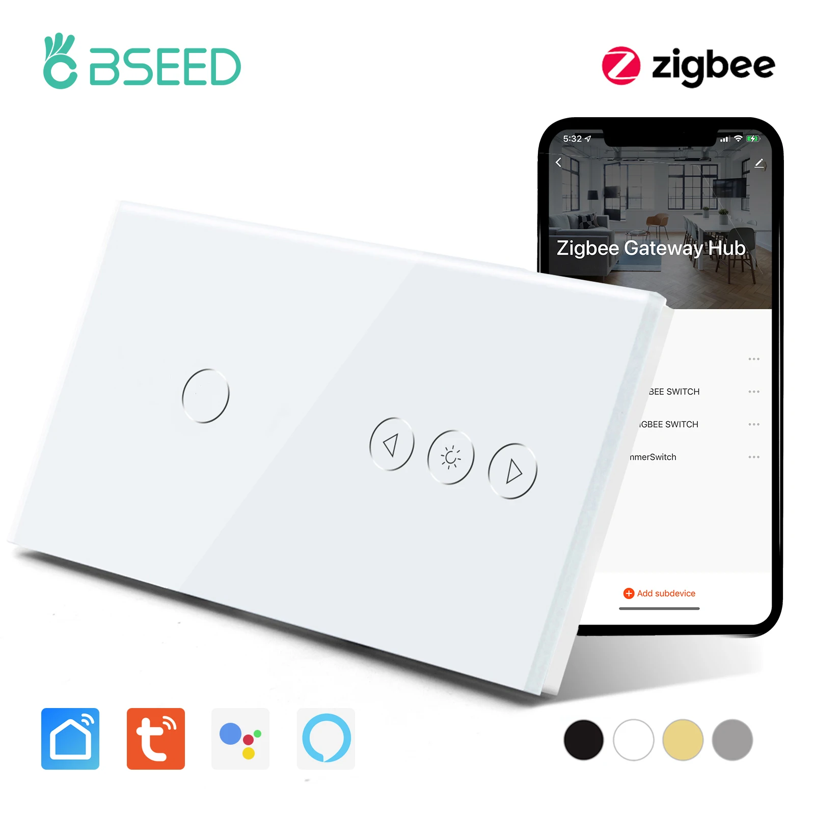 Настенный сенсорный выключатель BSEED Zigbee, 1/2/3 клавиши, с 1 клавишей, диммер, голосовое управление