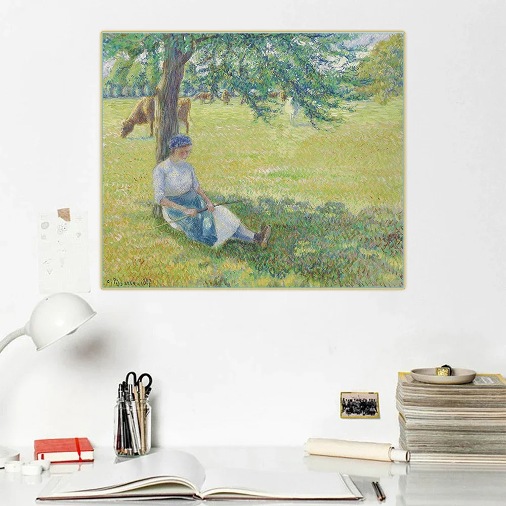 Цитон Камилль Pissarro 《Gardeuse de vaches, Eragny》холст Картина маслом Известный произведение искусства Картина Плакат Настенный декор Украшение дома