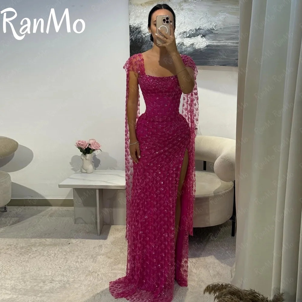 Ranmo Блестящее розовое вечернее платье с блестками и запахом по бокам, свадебные платья, роскошное плиссированное платье для выпускного вечера без рукавов по индивидуальному заказу