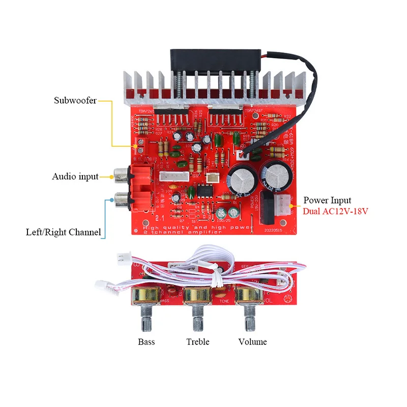 Фото TOKBAN DX618 60 Вт*3 2,1-канальная плата усилителя, усилитель тяжелых басов, регулировка высоких частот, двойной AC12-18V №3