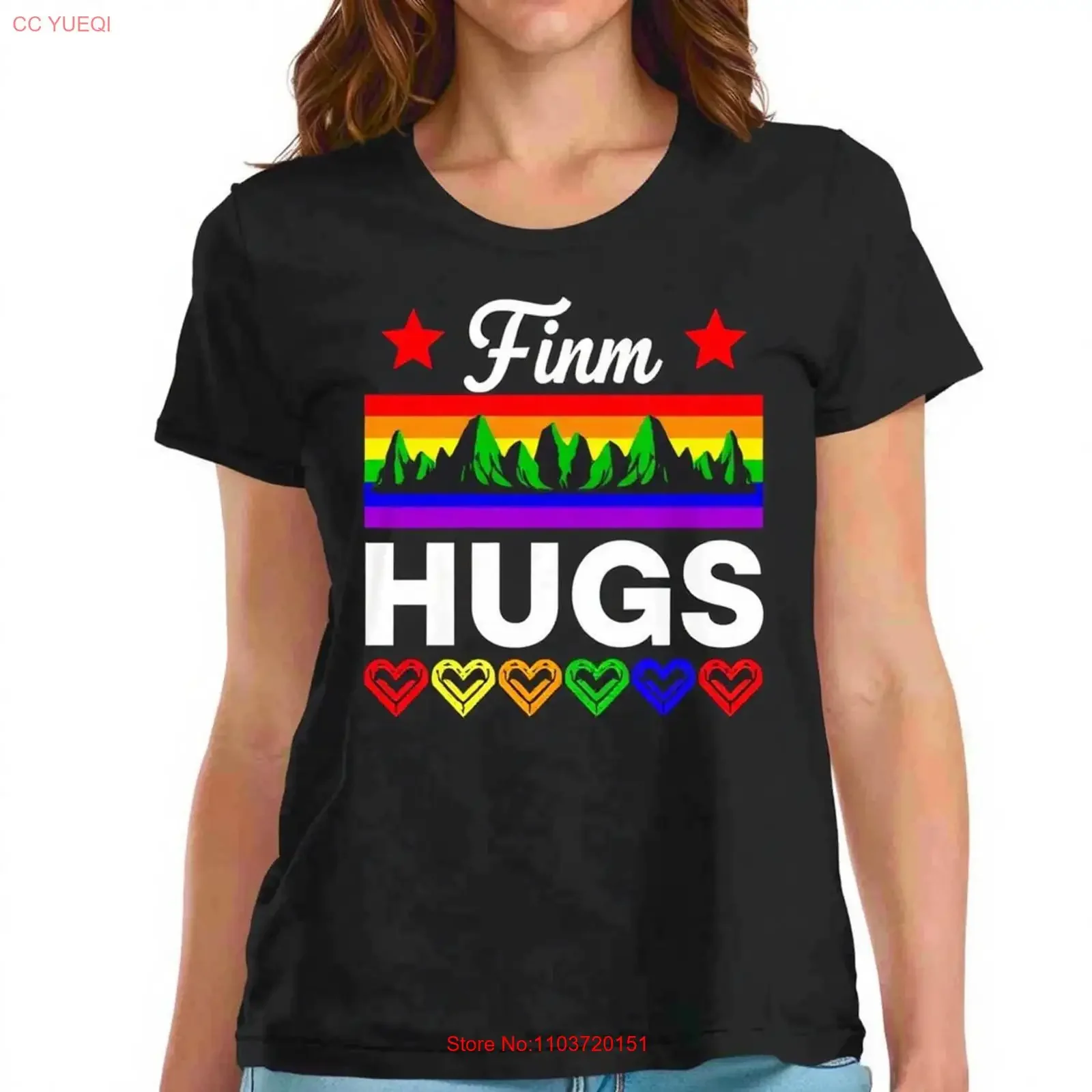 Футболка Finn HUGS с дизайном Rainbow Mountain Colorful Hearts Incll, винтажная стираная удобная дизайнерская одежда унисекс, мягкая
