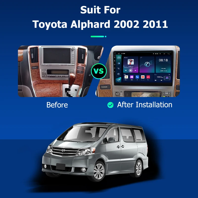 Фото Автомагнитола 2DIN, 9 дюймов, Android 12,0, для Toyota Alphard 2002-2008, мультимедийный видеоплеер, 4G, Carplay, навигация, GPS, стерео №2