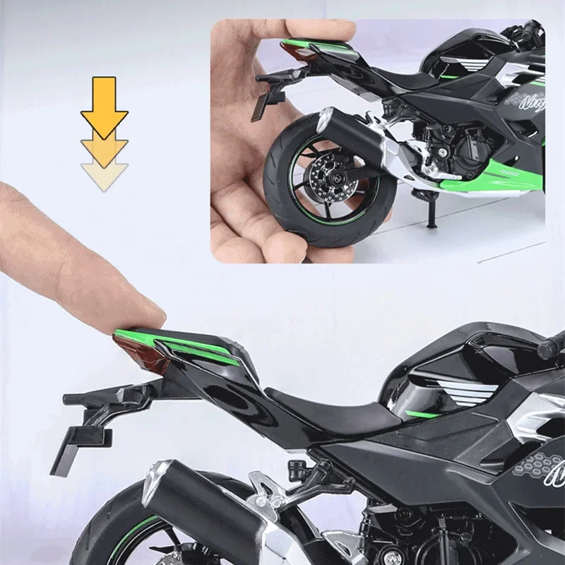 Фото 1/12 Kawasakis Ninja 400 гоночная модель мотоцикла для пересеченной местности металлическая уличная модель мотоцикла со звуком и искусственными элементами коллекция подарок для детей №4