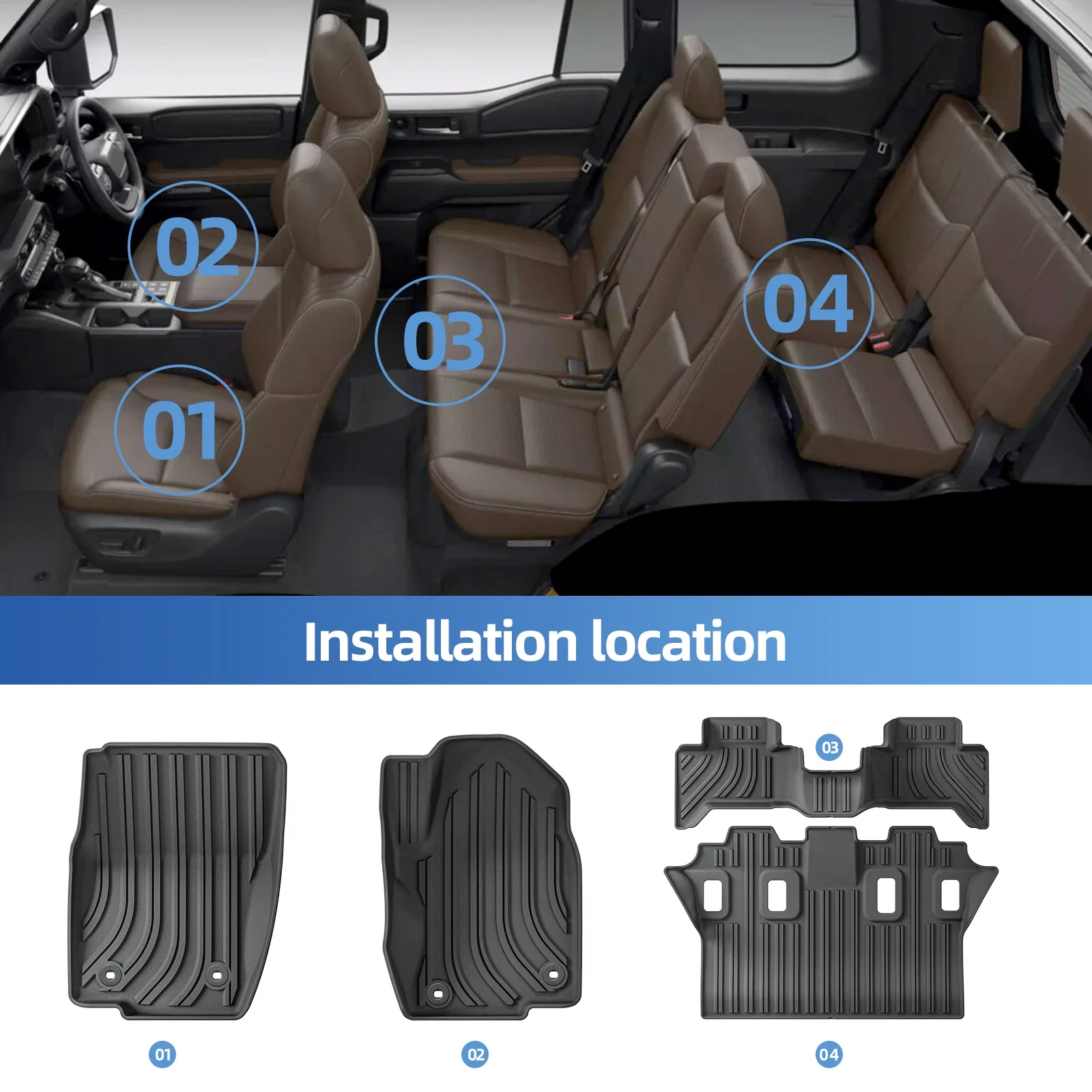 Фото Для Toyota Land Cruiser Prado LC250 2024, 7 мест, только топливо, подходит для правого руля, багажник автомобиля, напольные коврики, TPE 3D, коврик для ног, черный №3