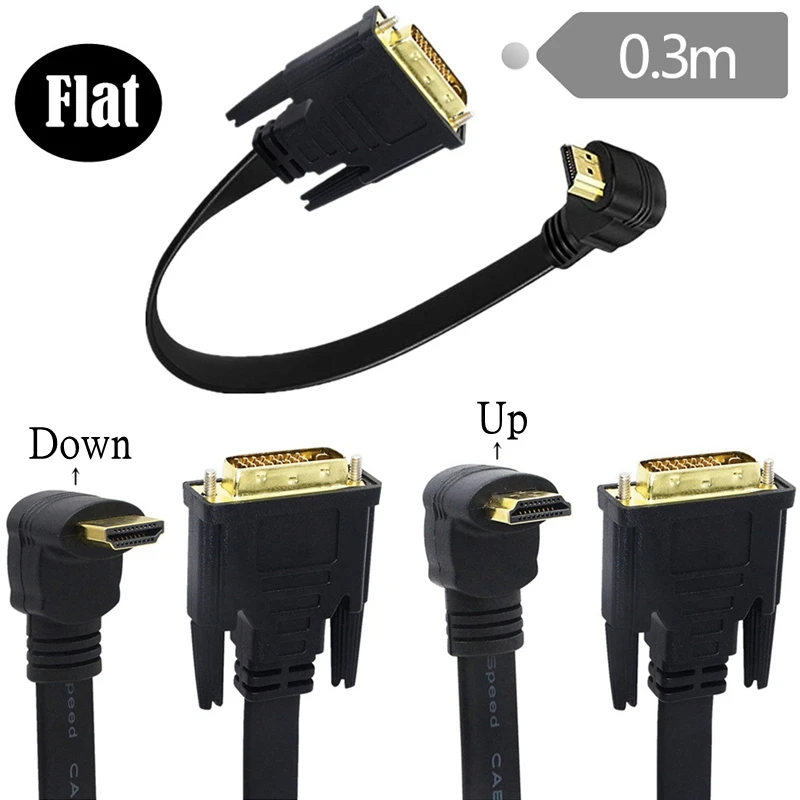 90 градусов HDMI-подходит для кабеля DVI папа 24 + 1 DVI-D Мужской адаптер 1080P для HD HDTV HD ПК проектора PlayStation 4 PS4/3 TV BOX