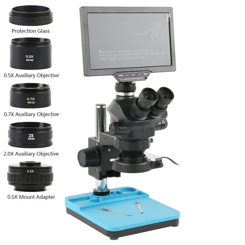 Simul-Focal 7x-90X стерео тринокулярный микроскоп 16MP TF HDMI USB WIFI 10,1 7,0-дюймовый ЖК-дисплей Система монитора для ремонта телефона