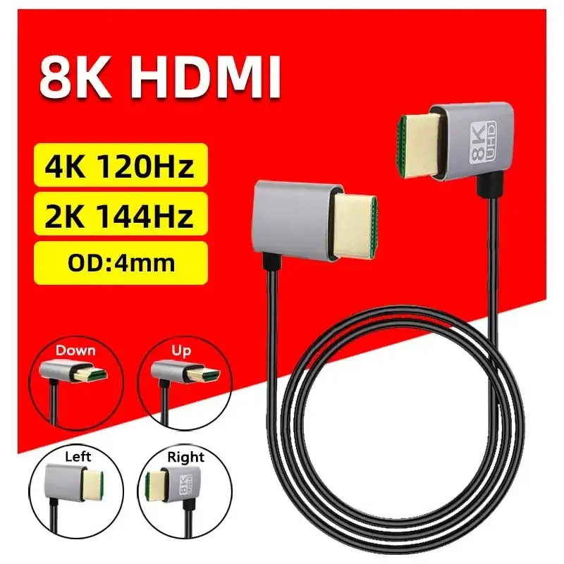 Кабель 8K HDMI 2.1, Высокоскоростной Разъем «папа-папа», 90 Градусов, С EARC ARC HDCP Для HD-телевизора, Проектора Для Ноутбука