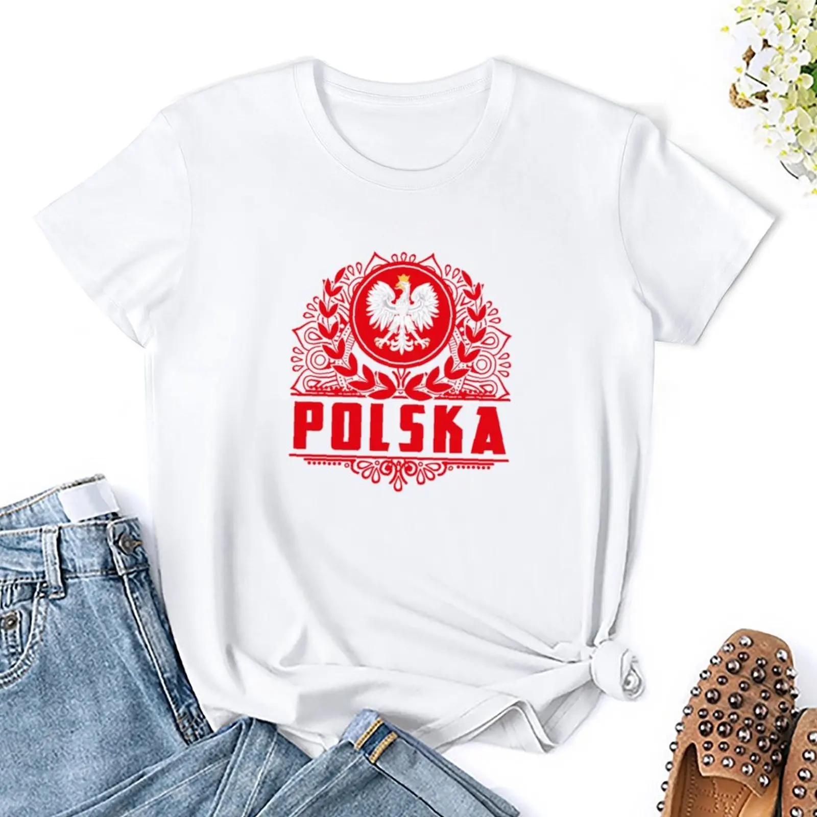 Фото Футболка Polska Польша Мандала, топы больших размеров, одежда большого размера в стиле аниме, футболка в стиле вестерн, платье для женщин №3