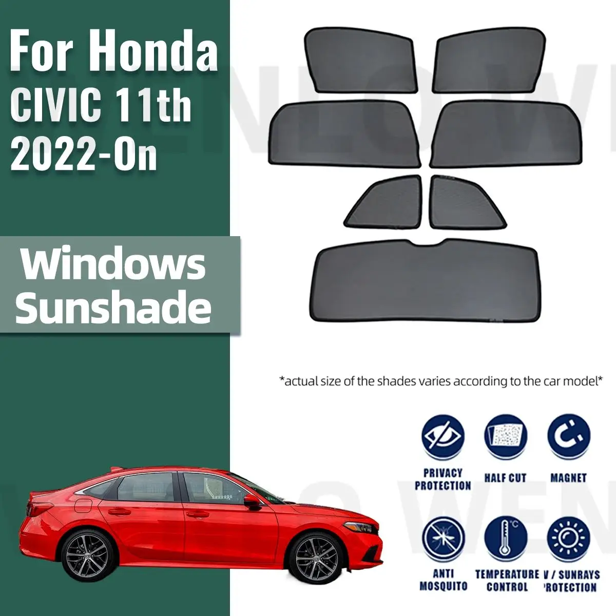 Для Honda CIVIC XI 11 седан 2022 2023 2024, магнитный автомобильный солнцезащитный козырек, передняя и задняя занавеска на лобовое стекло, солнцезащитный козырек на боковое окно