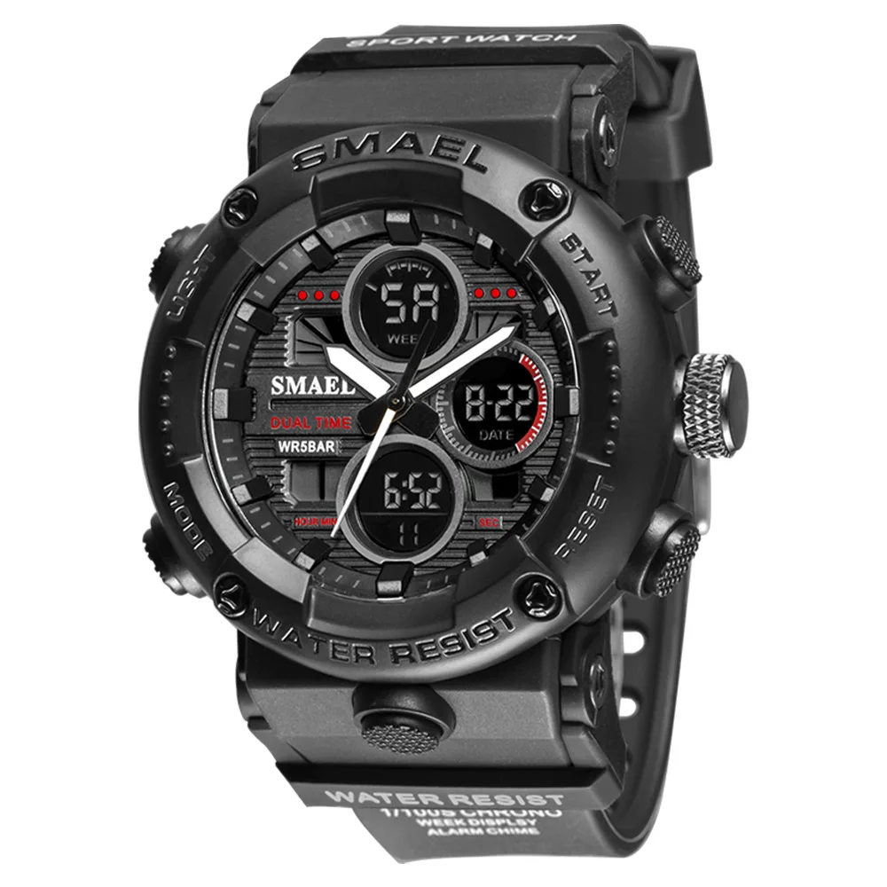 SMAEL – montre de Sport pour homme, étanche, LED, хронометр из цифровки, grand cadran horloge pour homme 8038