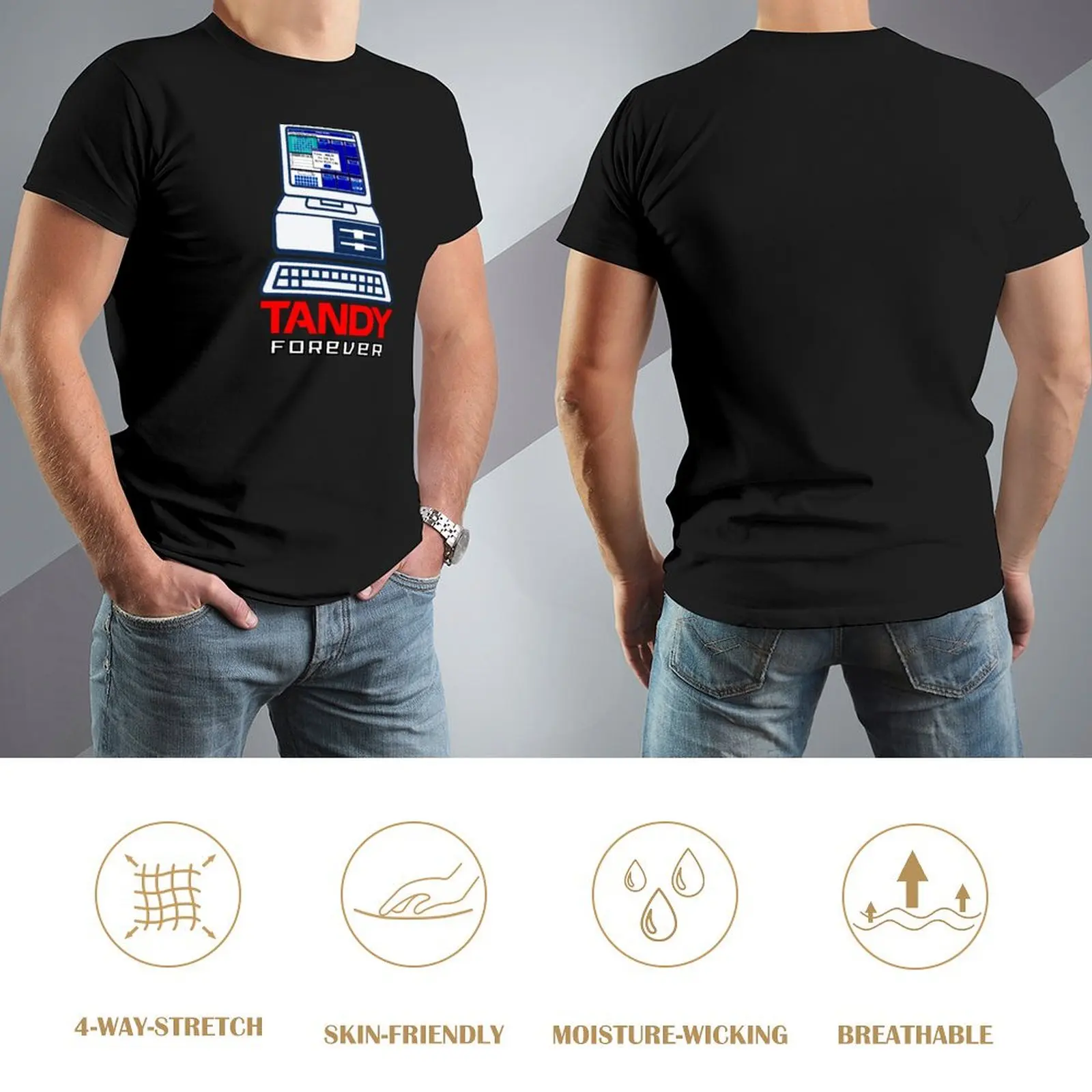 Фото Винтажная компьютерная футболка Tandy Forever, эстетичная одежда, новые подарки и футболки, мужская футболка №4