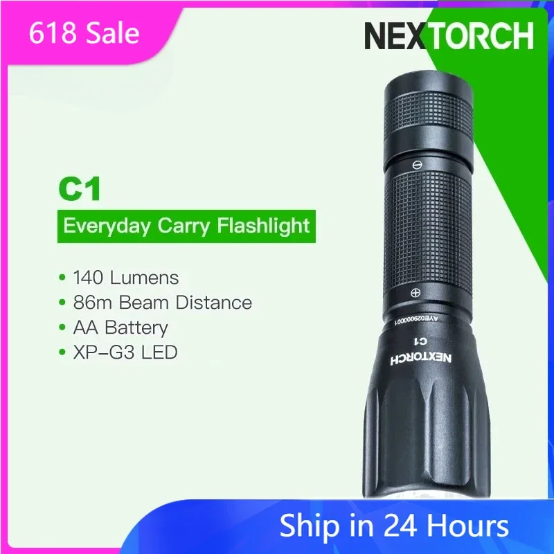 Фонарик Nextorch C1 EDC для повседневного использования с 2 батареями типа АА, 140 люмен, компактный, портативный, яркий, водонепроницаемый, с защитой от падения