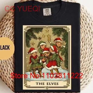 Рождественская футболка с картами Таро Santas Elves Cottagecore Winter Lover Праздничный праздник с длинными или короткими рукавами