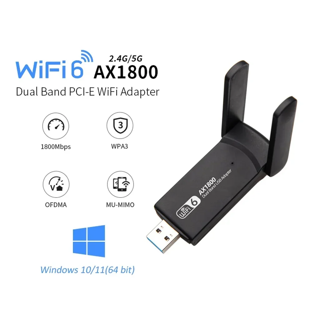 Фото WiFi 6 AX1800 USB 3.0 адаптер двухдиапазонный 2,4G/5Ghz USB-приемник-ключ сетевая карта антенна беспроводная для ПК ноутбука Win 10 11 №3