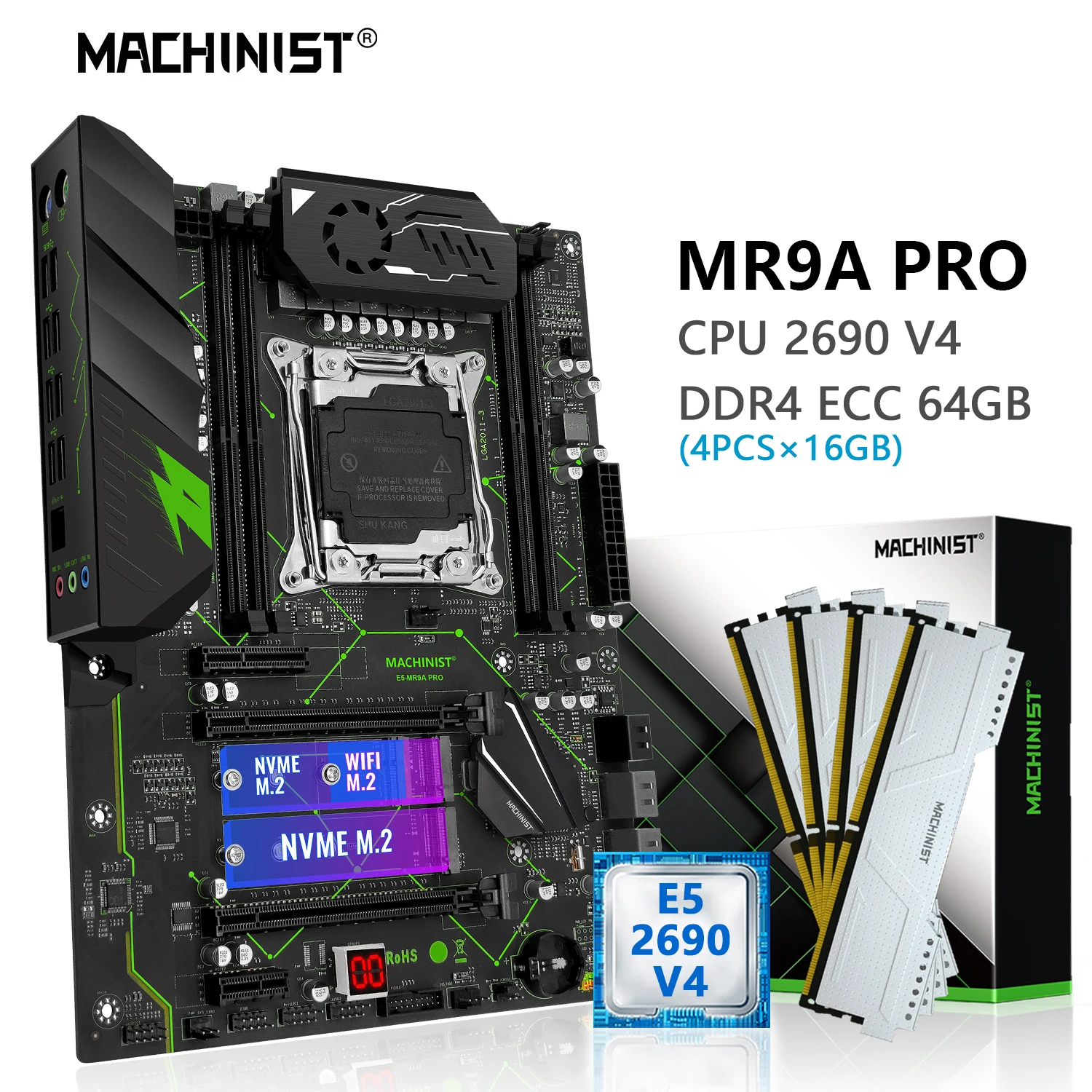 MACHINIST X99 комплект материнской платы Xeon E5 2690 V4 ЦП LGA 2011-3 процессор 64 Гб DDR4 оперативная память NVME M.2 WIFI USB 3,0 MR9A PRO