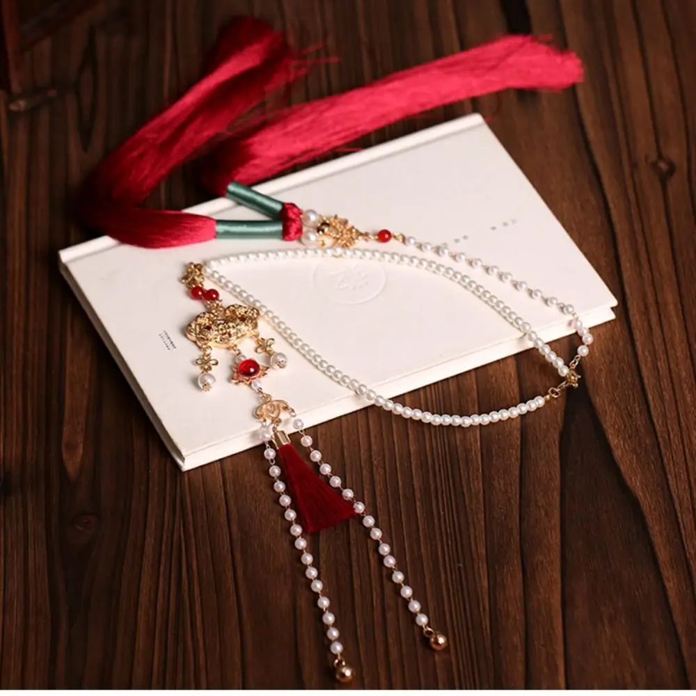 Ожерелье Hanfu с имитацией жемчуга, роскошные аксессуары для одежды, ожерелье из китайского жемчуга, винтажное ожерелье с кисточкой, этнический жемчуг, кулон