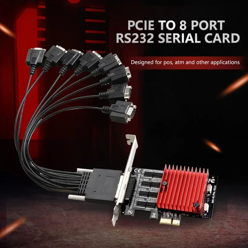 PCIE X1–8 портов RS232 DB9 Последовательная карта с вентиляторным кабелем Asix Mcs9900 Чипсет Pcie Высокоскоростной адаптер расширения Com Card